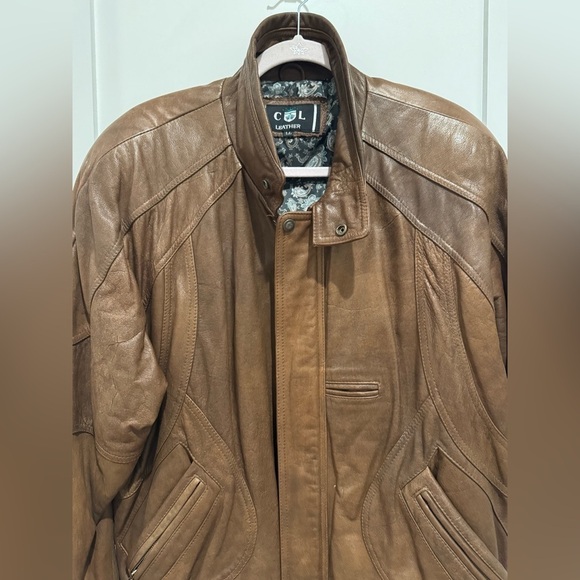 Vtg Saddlery Bomber Jacket L leather y2k bohemian boho - Picture 6 of 8